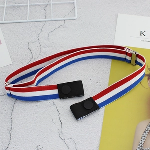 Adjustable elastic invisible belt with red white and blue stripes and black buckle