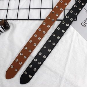 Ceinture punk à double œillets en cuir noir et marron avec œillets métalliques