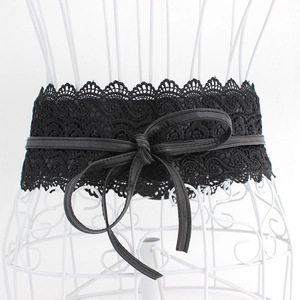 Women Fashion Wide Lace Corset Belt Elegant Bow Tie Faux Leather Waistband For Dresses Decorative Hollow Floral Cinch Belt