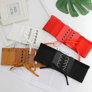 Elastic wide corset belt for women featuring lace-up bow design in four elegant colors