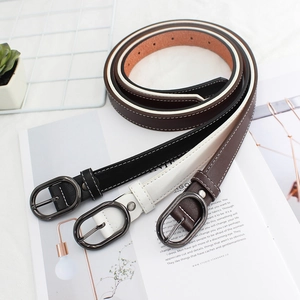Ceinture Fine en Cuir Synthétique pour Femmes Avec Boucle Ovale en Alliage Surpiqûres Contrastées Ceinture Simple Décontractée pour Jeans Robes Accessoires Femme