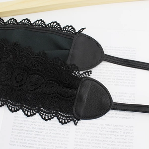 Elegant black lace waist belt with floral rose pattern and leather ties for dresses