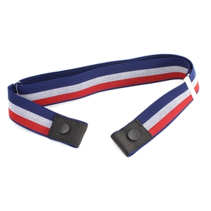 Elastic stretch lazy belt with red, white, and blue stripes and black leather ends