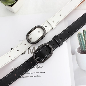 Ceintures classiques en similicuir noir et blanc avec boucles ovales en alliage gris foncé