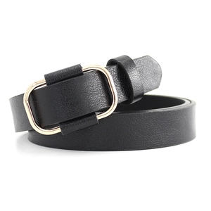 Minimalist Women PU Leather Thin Belt With Gold Oval Alloy Buckle Holeless Adjustable Waist Strap For Jeans Dresses