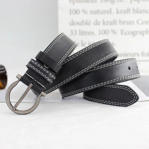 Cintura in Pelle PU Vintage Fibbia Circolare ad Ardiglione Cuciture a Contrasto Cintura Casual per Jeans da Donna Uomo Studente