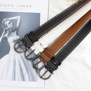 Cinture larghe da donna con doppie cuciture e fibbie vintage a D in metallo spazzolato