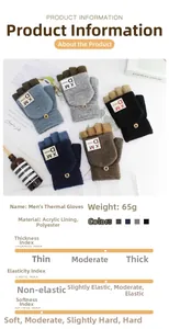 Detailed close-up of knitted flip top gloves in various colors with buttons and ribbed cuffs