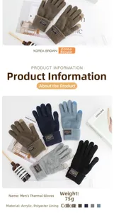 Close-up of men's knitted thermal gloves in assorted colors with cozy lifestyle props