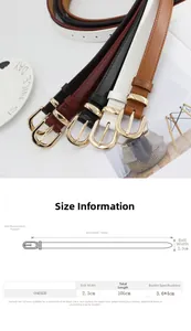 Tableau des tailles détaillé pour ceinture fine de 2,3cm avec spécifications