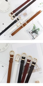 Detail de ceintures fines en similicuir pour femmes avec boucles en alliage dore poli