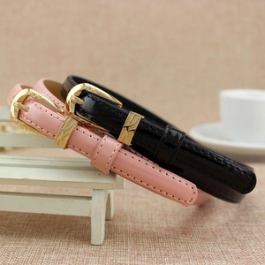 Fashion Women Skinny Patent Leather Belt With Alloy Engraved Pin Buckle Versatile Faux Leather Dress Waistband For Ladies