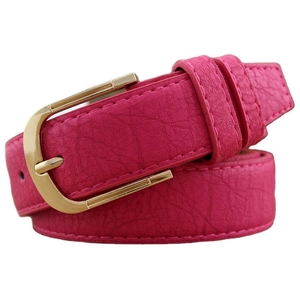 Chic magenta PU leather waist belt for women with lychee texture and golden metal buckle