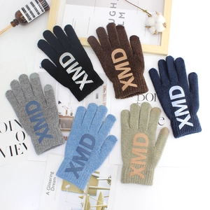 Men's Winter Knitted Touchscreen Gloves Korean Style Fashion Letter Print Thick Warm Acrylic Polyester Full Finger Mittens