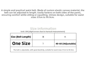 Size chart for adjustable elastic belt with 3cm width and 40-60cm length for all genders