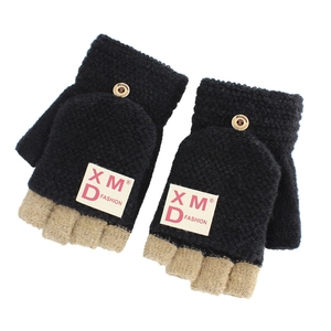 Mens knitted fingerless gloves with convertible flip top cover and wooden button detail