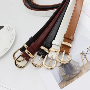 Ceinture Femme Simple en Similicuir Boucle Ardillon Or Fine Sangle de Taille pour Jeans Robes Couleur Unie Style Coréen