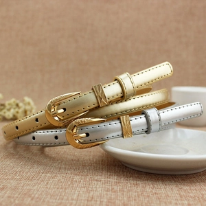 Two-piece set of thin fashion waist belts for women in metallic gold and silver colors