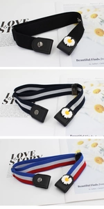 Detailed view of elastic belts with floral daisy clips and premium faux leather finish