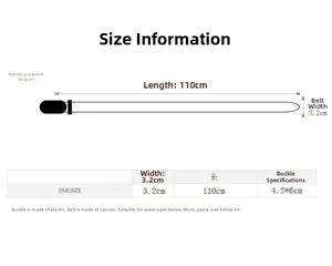 Guía de tallas para cinturón de lona de 110 cm de largo y 3,2 cm de ancho con hebilla