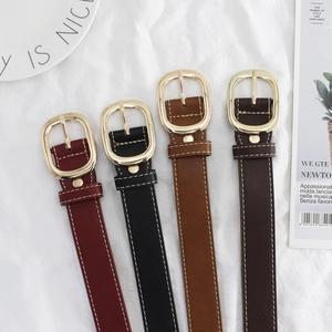 Ceinture Vintage en Similicuir pour Femmes Avec Boucle Ovale en Alliage Doré Surpiqûres Contrastées Mode pour Jeans