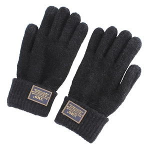 Men's thermal black knit gloves with ribbed cuffs and touchscreen compatibility feature