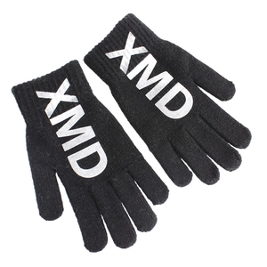 Men's winter touch screen knit gloves in black with stylish XMD silver letter print