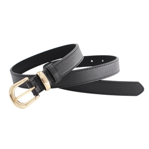 Ceinture fine noire en cuir pour femme avec boucle fer à cheval dorée élégante pour jean