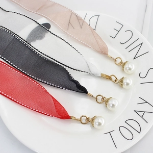 Elegant thin waist rope belt for women with pearl pendants in red black white and pink