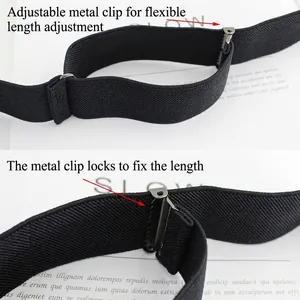Adjustable black elastic stretch belt with gunmetal buckle for jeans and shirt stay