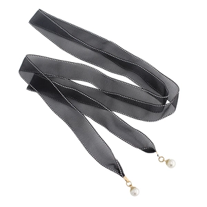 Elegant black organza waist rope with pearl pendants for dress decoration in minimalist style
