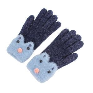 Guanti invernali in maglia per donna con polsini in peluche a gatto e touch screen