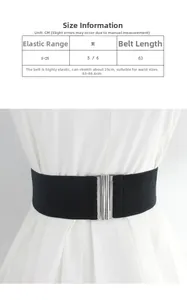 Size chart showing width and stretch range for this black elastic belt for women