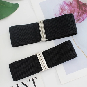 Women Elastic Corset Belt Wide Waistband With Interlocking Alloy Buckle Solid Color Stretch Belt For Dress Sweater Accessory