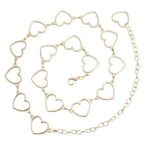 Elegante cintura a catena in metallo dorato con maglie a cuore e chiusura regolabile