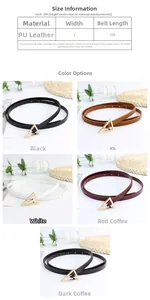 Size chart for 1cm slim PU leather belt with triangle buckle and 110cm total length
