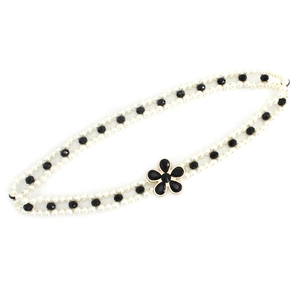 Cintura elastica in perle con fibbia a fiore nero per abiti da donna e accessori