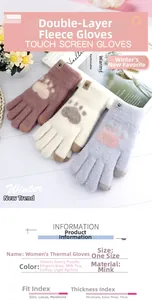 Detail of warm double-layered plush gloves with touchscreen fingertips for women