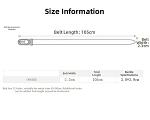 Guida alle taglie cintura donna fibbia a C, lunghezza 105cm e larghezza 2,3cm dettagli