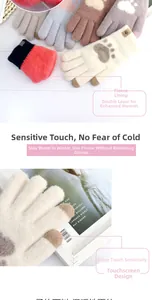 Close-up of winter knit gloves showing touch screen tips and thick thermal fleece lining