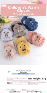 Detail of soft faux mink fur texture and cute bear decor on children's convertible gloves