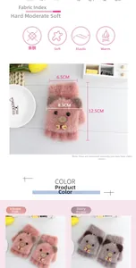 Detailed size measurement chart for cute bear plush fingerless gloves with soft texture