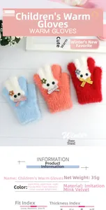 Detail of soft faux mink fur children's gloves in six colors with cute bunny design