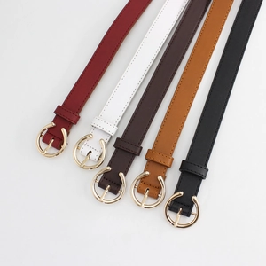 Cintura da Donna in Similpelle alla Moda Fibbia ad Ardiglione in Oro a C Cinturino Sottile per Jeans Abiti Donna Cintura Retrò in Lega