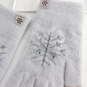 Women's winter warm touchscreen gloves in light grey mohair with snowflake design