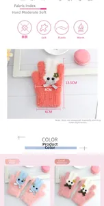 Size details of soft plush rabbit winter gloves with dimensions and colorful options