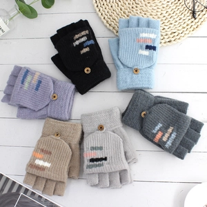Men's Knitted Convertible Flip Top Gloves Acrylic Warm Winter Half Finger Mittens For Writing Typing Cold Weather