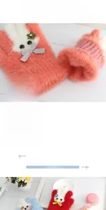 Close-up of soft faux mink fur texture with cute 3D rabbit and floral embroidery details