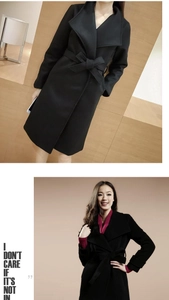 Detail of wool coat waist belt with elegant bow tie and classic tailored fabric texture