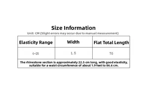 Detailed size guide table for women's elastic rhinestone belt with measurement info